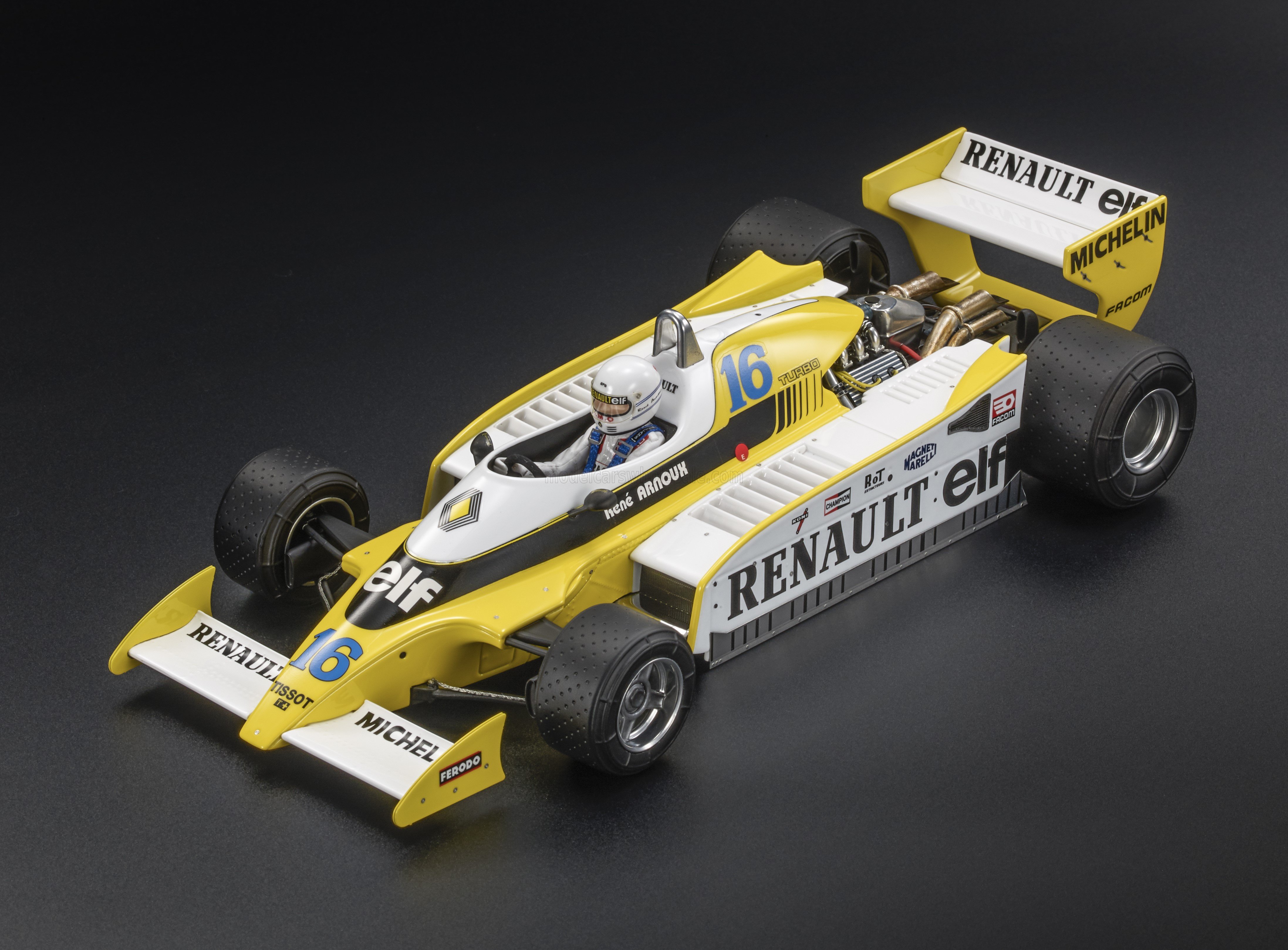 1:18 RENAULT F1 Rs10 Team Renault Elf №16 Fastest Lap 3rd French Gp (with Pilot Figure) (1979) Rene Arnoux, Yellow White - GP178BWD