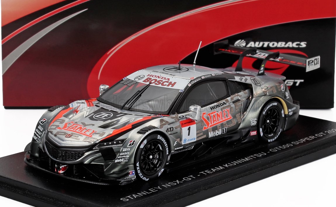 1:43 HONDA Nsx-gt Team Stanley Kunimitsu N 1 Gt500 Class Super Gt 2021 Naoki Yamamoto - Adasuke Makino, Silver Black - SGT120