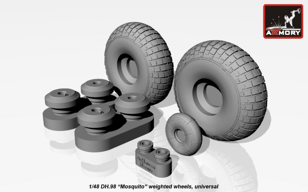 1:48 Колеса на самолет DH.98 Mosquito с шахматным узором, нагруженные - AW48402