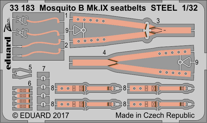 1:32 Фототравление для Mosquito B Mk. IX стальные ремни - 33183