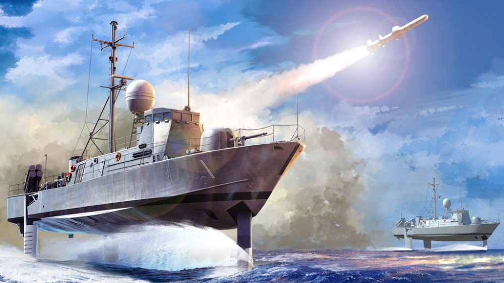 1:200 Сборная модель Судно на воздушной подушке USS Pegasus PHM-1 - 82005