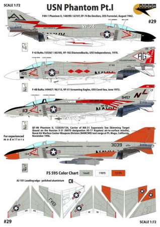 1:72 Декаль USN Phantom Pt.1 - F4H-1 VF-74, F-4J VF-102, F-4B VF-51, QF-4N NAWCWD - 29