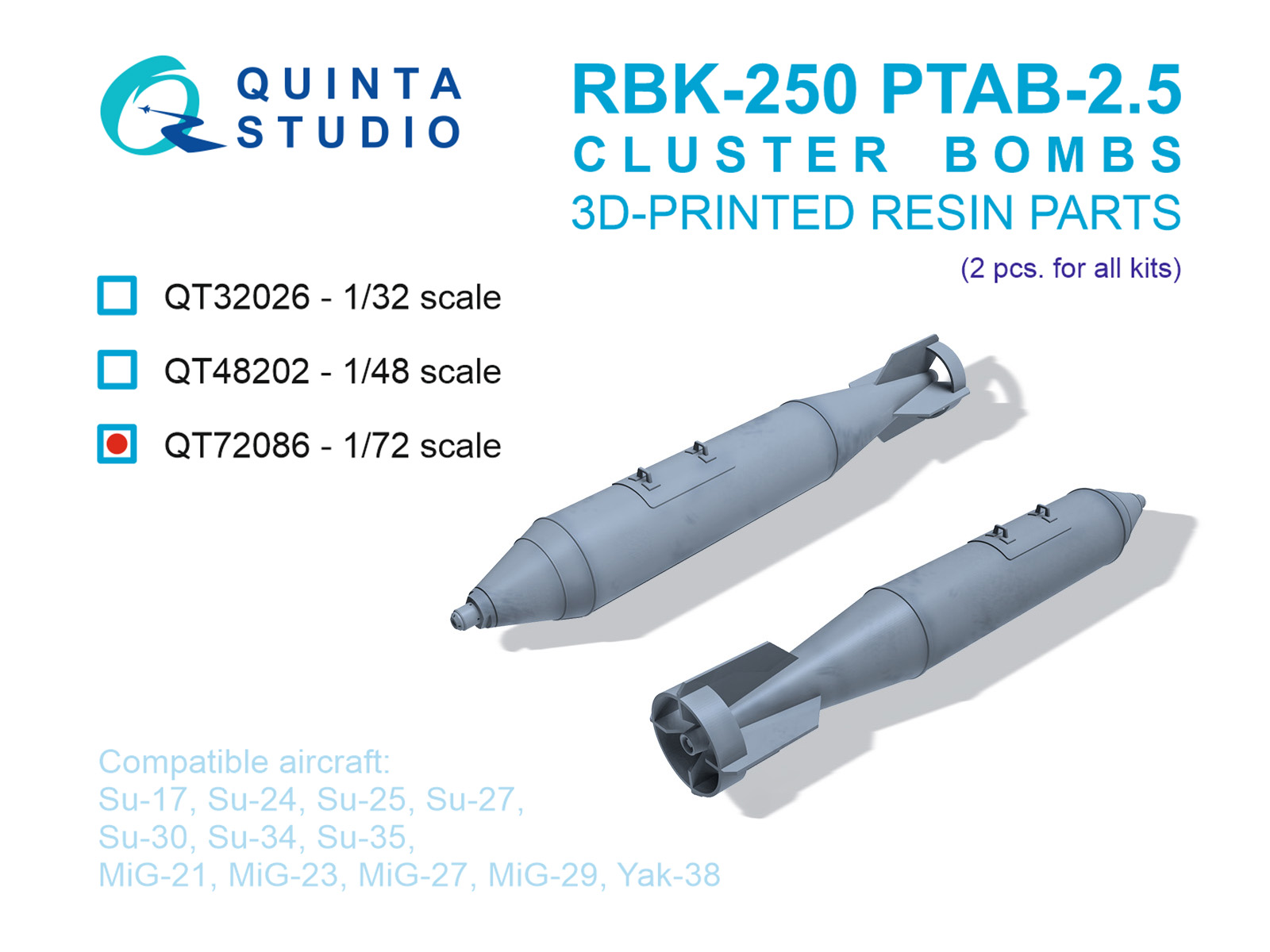 1:72 Авиационные Бомбовые Кассеты РБК-250 ПТАБ 2,5 (противотанковые), 2 шт. (для всех моделей) - QT72086