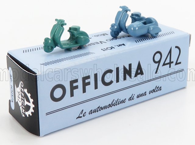 1:76 PIAGGIO Set 2x Vespa 98 + Vespa 98 Sidecar (1946), Green Light Blue - ART1013A