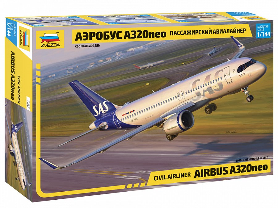1:144 Сборная модель Пассажирский авиалайнер Аэробус A320NEO - 7037