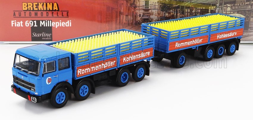 1:87 FIAT 691 Truck Millepiedi Rommenholler Kohlensaure 1970, Blue Black Yellow - BRE58538