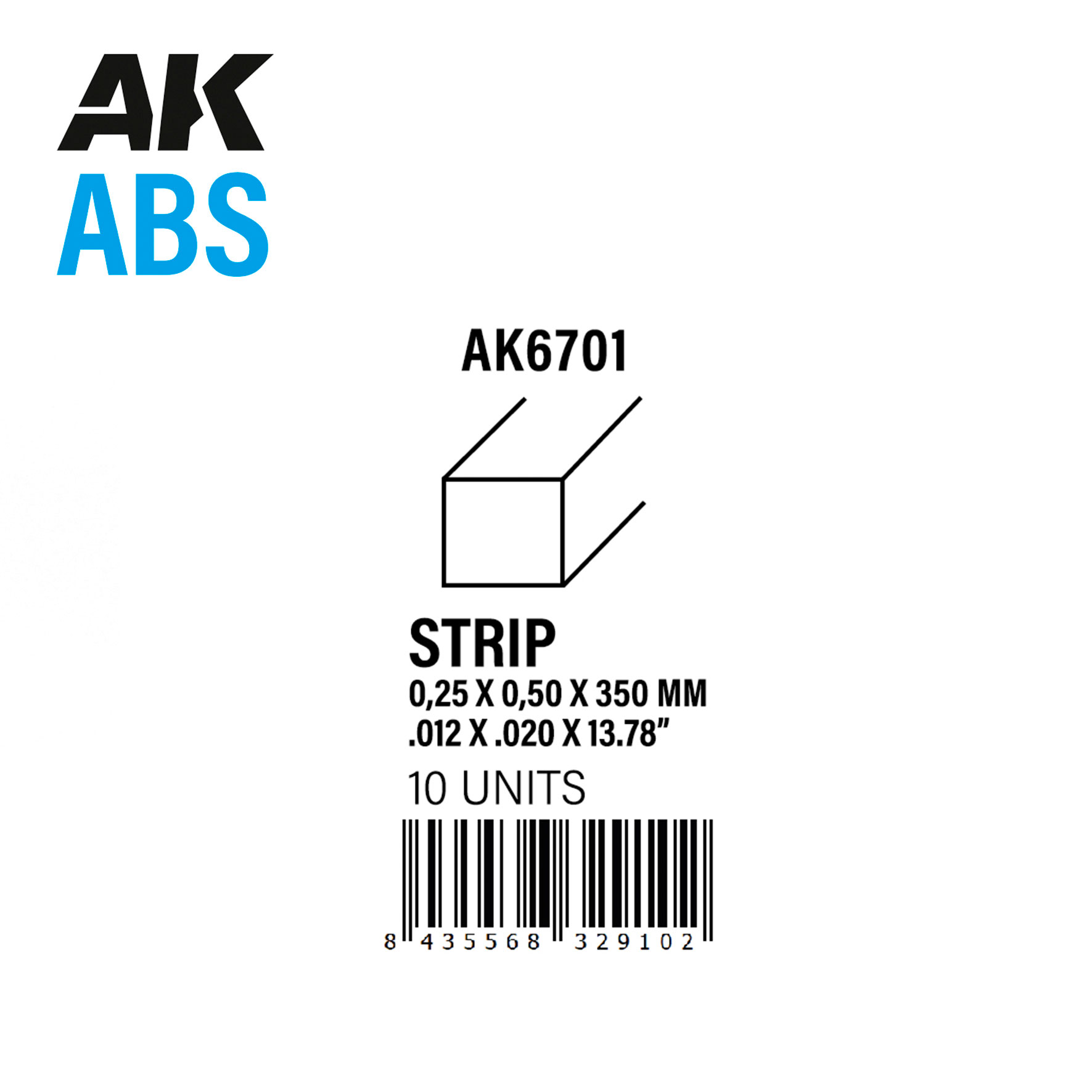 Полоски 0.25 x 0.50 x 350 мм – АБС пластик (10 штук) - AK6701
