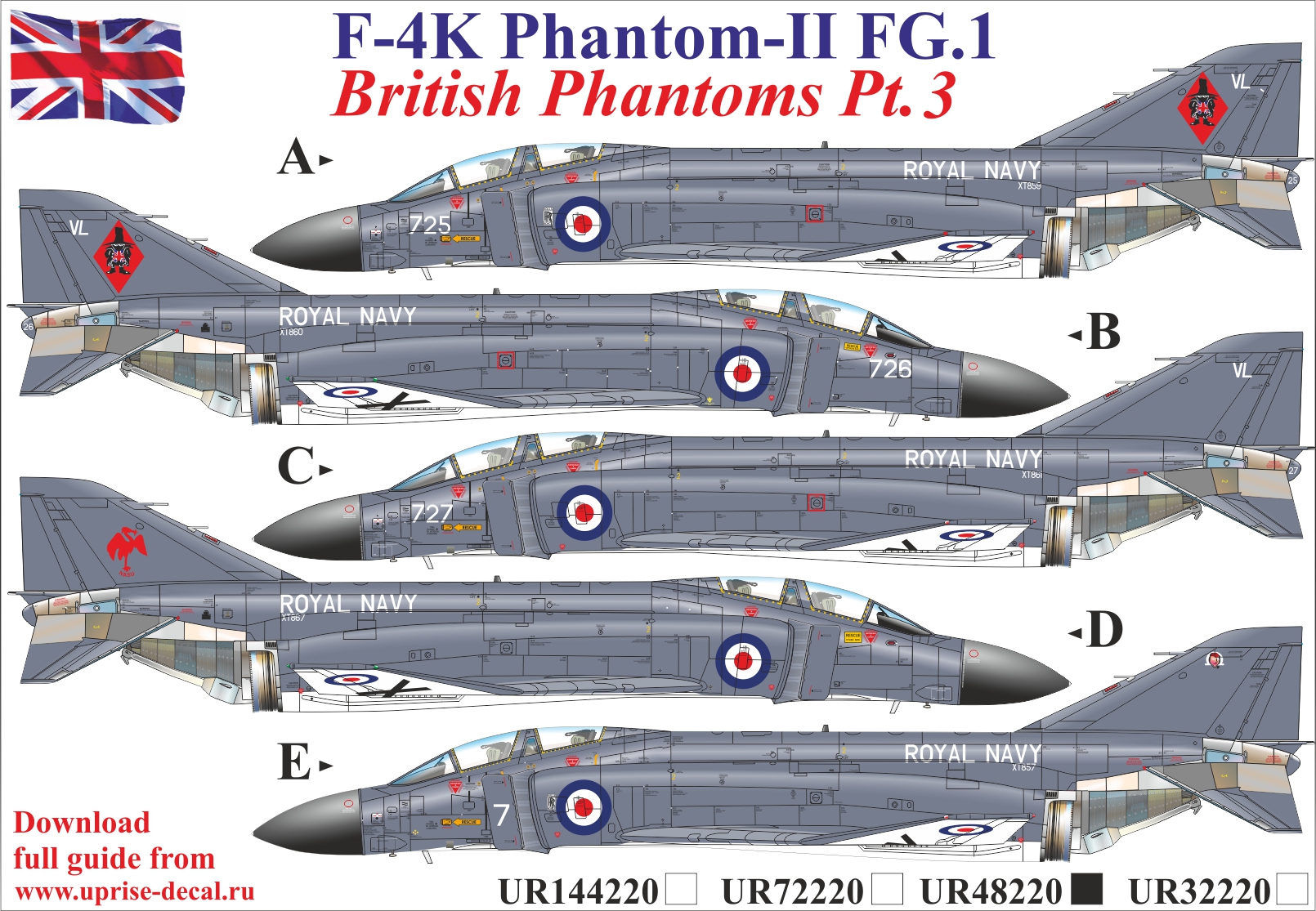 1:32 Декаль для F-4K Phantom-II FG.1 British Phantoms Pt.3, без тех. надписей - UR32220