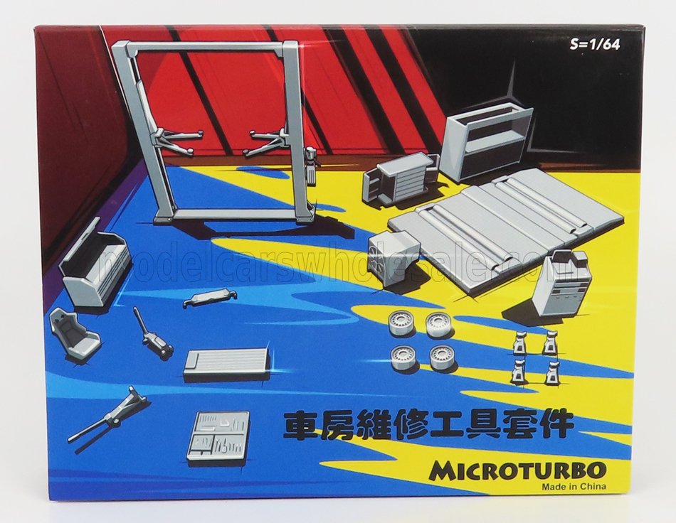 1:64 ACCESSORIES Set Officina E Revisioni Microturbo - Ponte Sollevatore Auto - Twin Post Lift, Red Black - GT-RB