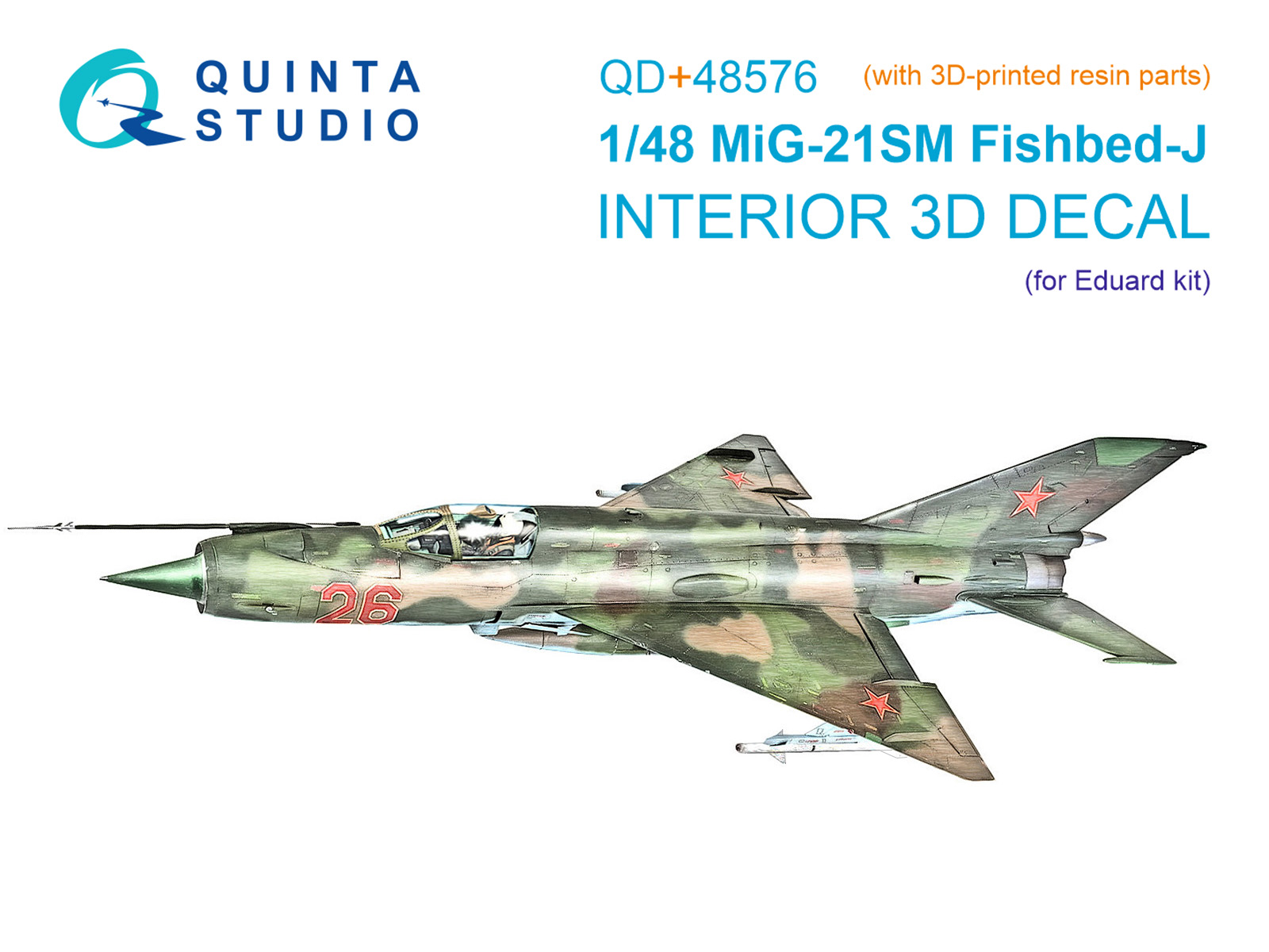 1:48 3D Декаль интерьера кабины МиГ-21СМ (Eduard) (с 3D-печатными деталями) - QD+48576