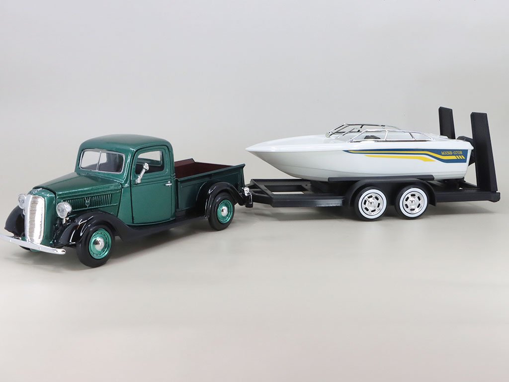 1:24 FORD Pick-up With Trailer + Boat (1937), green/white - 73233-76012