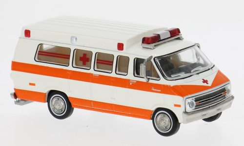 1:87 Dodge B 200 Ambulance 1975, weiss/dunkelorange - BRE18300