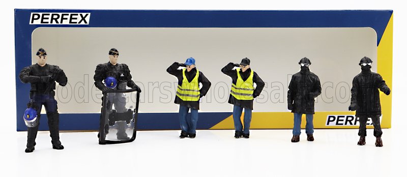 1:43 FIGURES Set 6x Police Gendarmes & Manifestants Gilets Jaunes Yellow Paris, Black Blue Yellow - PE743