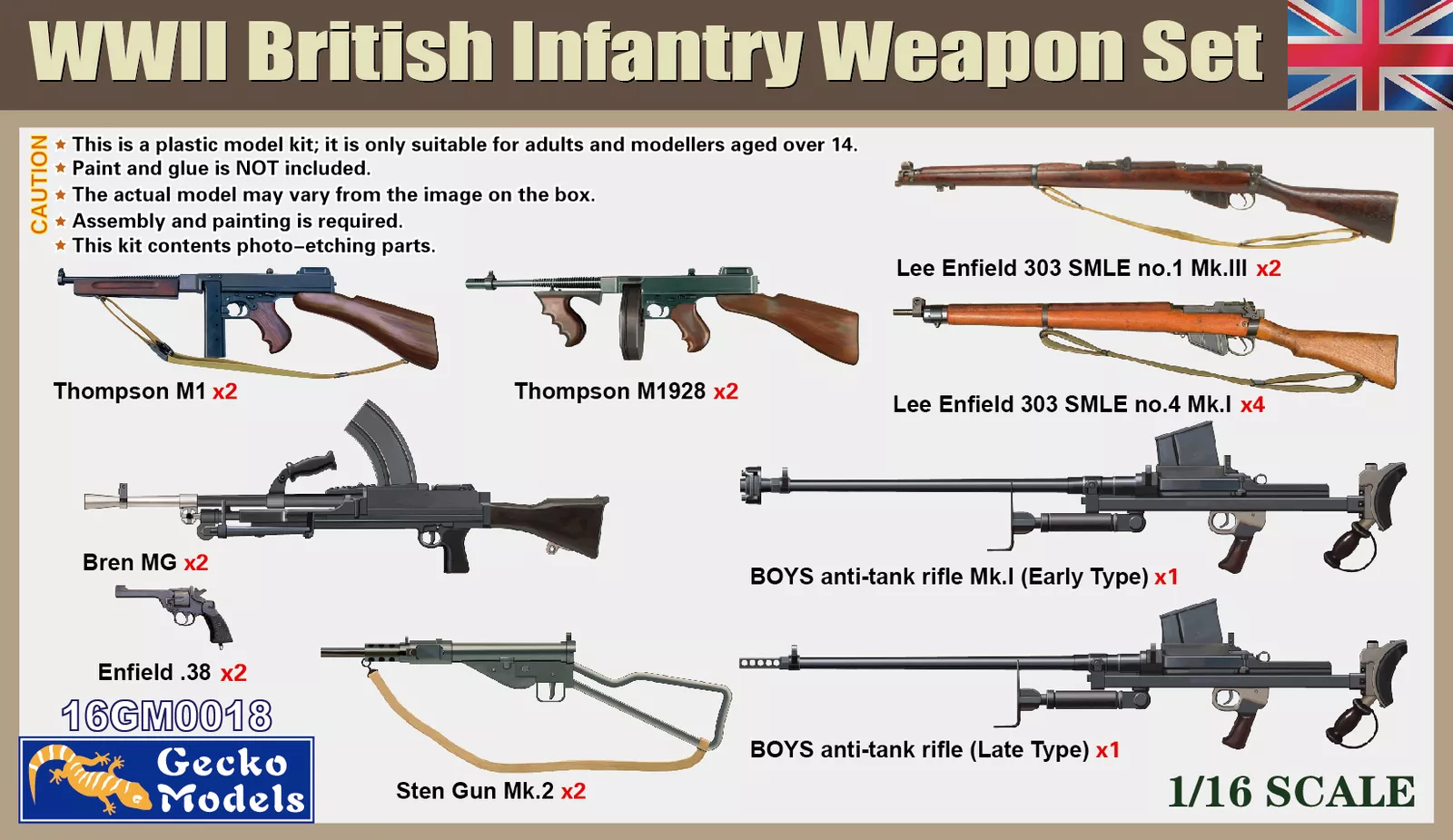 1:16 Сборная модель WWII British Infantry Weapon Set - 16GM0018