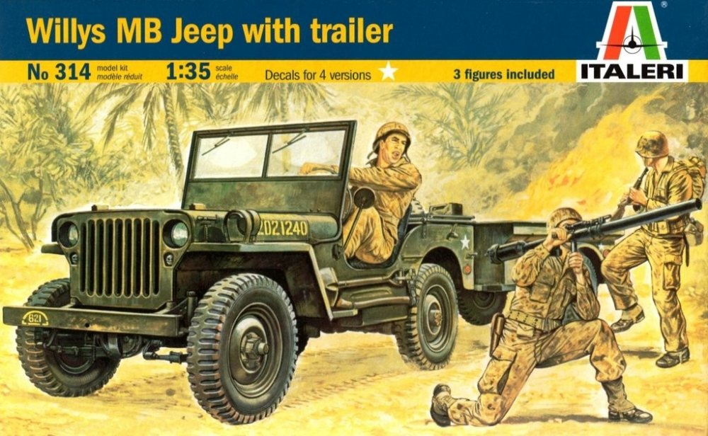 1:35 Сборная модель Willys Jeep with Trailer - 0314