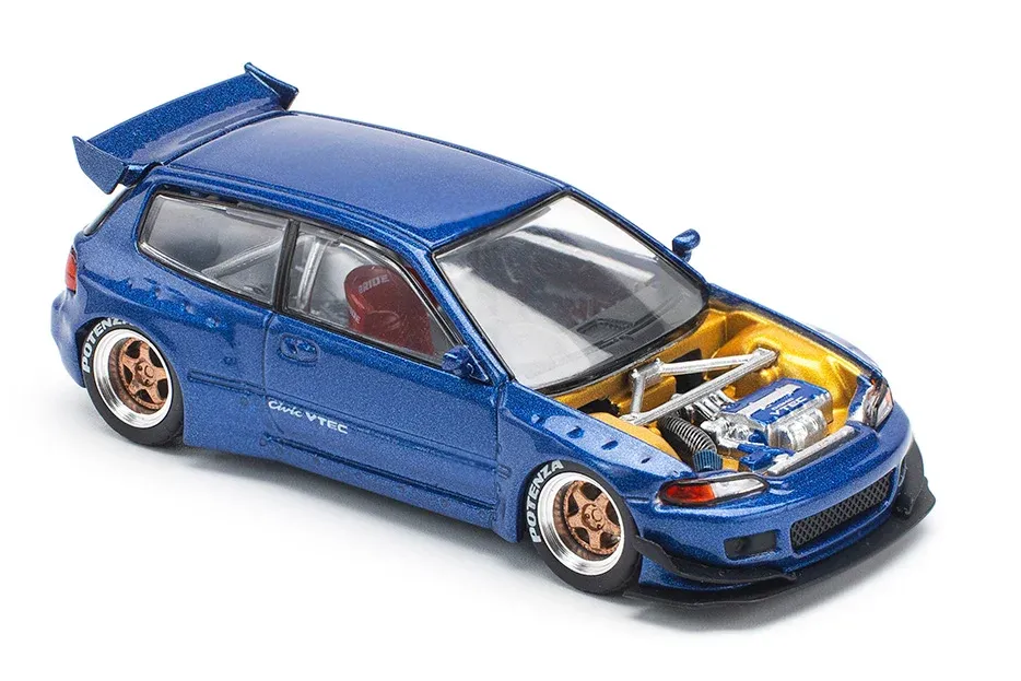 1:64 Pandem Civic EG6, metallic blue with open hood - PR640174