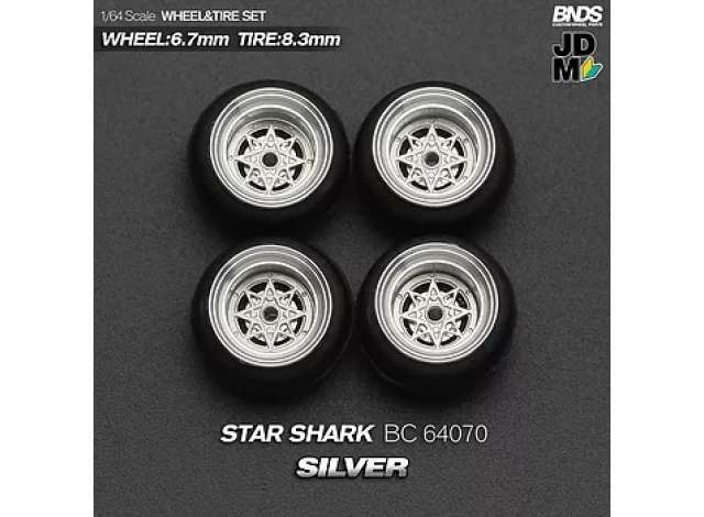 1:64 Star Shark Alloy Wheel & Rim set, silver/chrome - BC64070