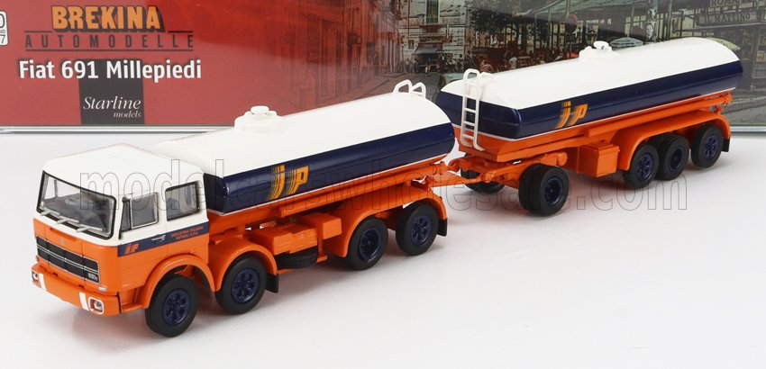 1:87 FIAT 691 Tanker Truck Ip Millepiedi 4-assi 1961, White Blue Yellow - BRE58556