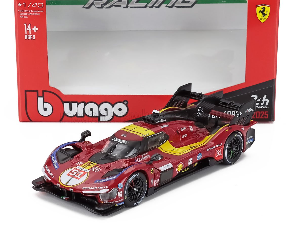 1:43 FERRARI 499p 3.0l Turbo V6 Team Ferrari Af Corse №51 3rd 24h Le Mans (2025) Alessandro Pier Guidi - James Calado - Antonio Giovinazzi, Red Yellow Black - 18-36322-36319-02127