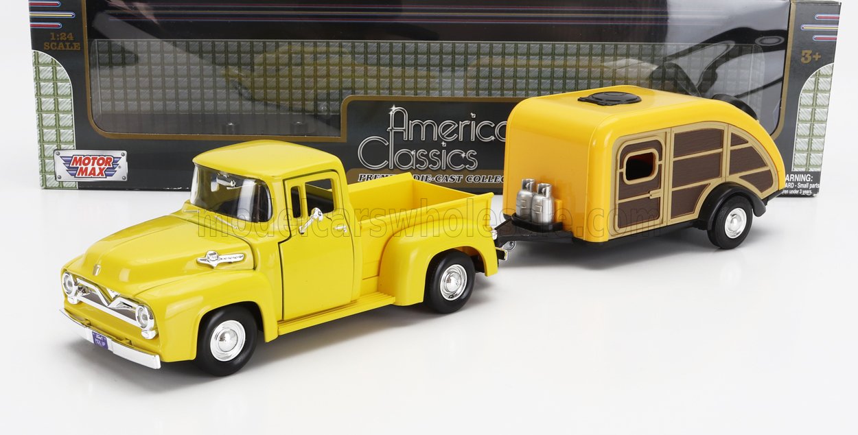 1:24 FORD F-100 Pick-up With Trailer Roulotte (1955), Yellow Wood - 79341-76083-75200