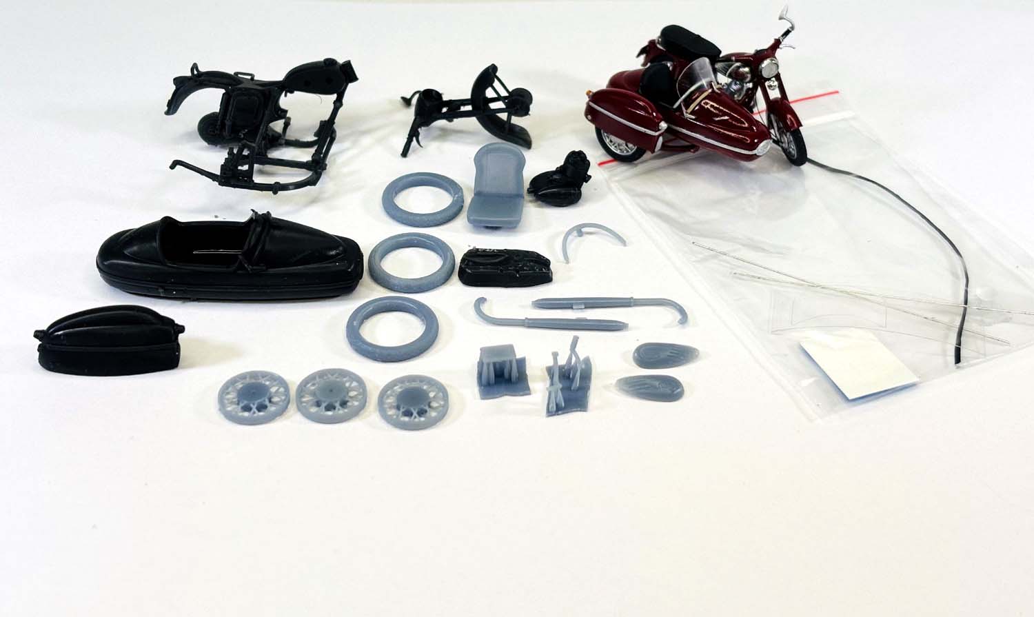1:35 Сборная модель Ява-360 c коляской Велорекс-560 - jawa360kit35