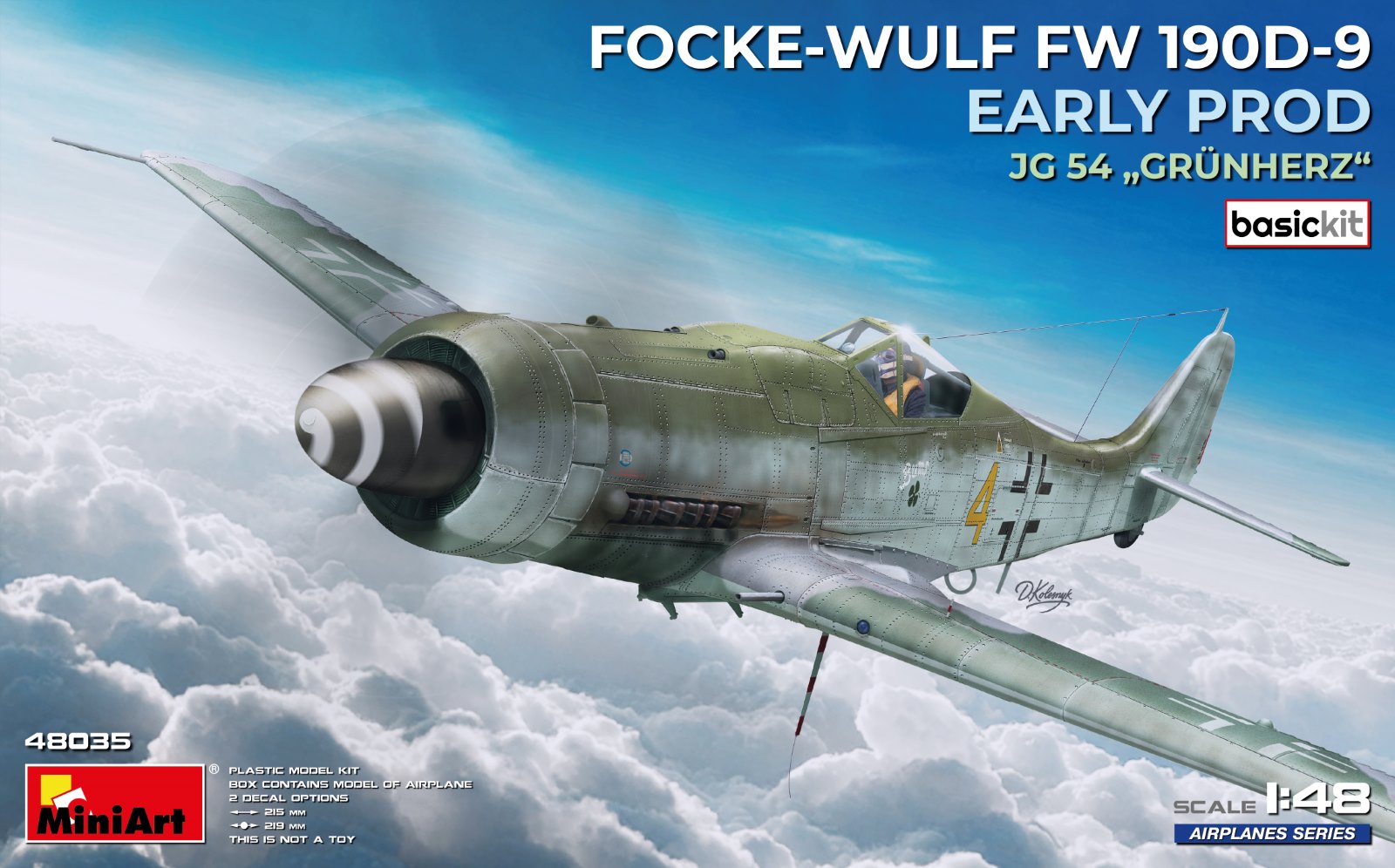 1:48 Сборная модель FOCKE WULF Fw 190d-9 Jg 54 Grunherz Military Airplane 1944 - 48035