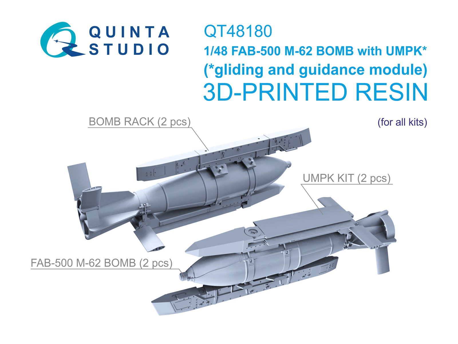 1:48 Авиабомбы ФАБ-500 М-62 с модулем УМПК, 2 шт. (для всех моделей) - QT48180