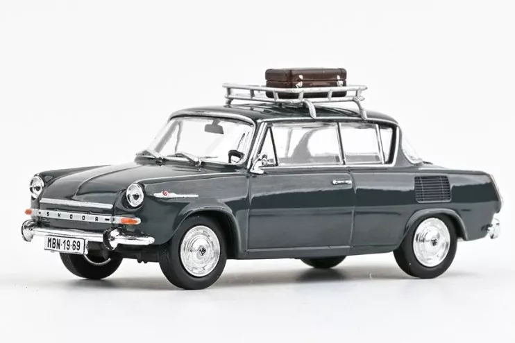 1:43 SKODA 1100 Mbx (1969), Темно-серый с багажником на крыше и чемоданом - 721CDB