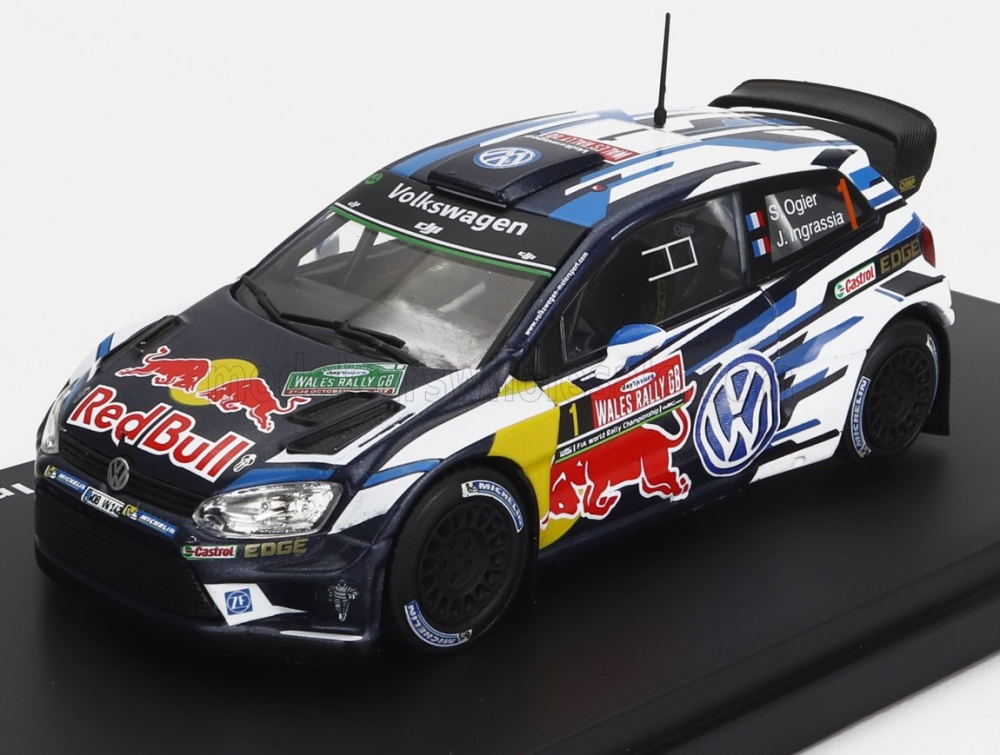 1:43 VOLKSWAGEN Polo R Wrc Team Volkswagen Motorsport Red Bull N1 Winner Rally Wales Gb (2016) S.Ogier - J.Ingrassia, Blue White Yellow - WRCOFCOLL007