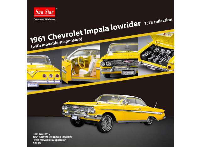 1:18 Chevrolet Impala (1961) Hardtop Lowrider with movable suspension, yellow - 2112