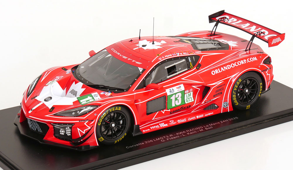 1:18 CHEVROLET Corvette Z06 Gt3.r 5.5l V8 Team Awa Racing №13 24h Le Mans (2025) Matt Bell - Orey Fidani - Lars Kern, Red - 18S1071