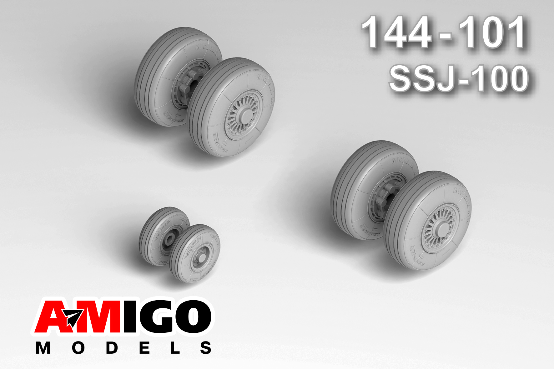 1:144 Колеса шасси под нагрузкой для модели SSJ-100 + маски - amg 144-101