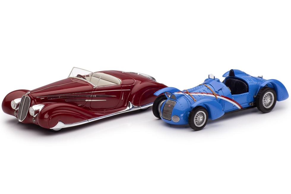 1:43 Набор из 2х музейных Delahaye Type 145 V-12 Grand Prix (1937), синий и Type 165 Cabriolet (1939), бордовый - 43711SET2