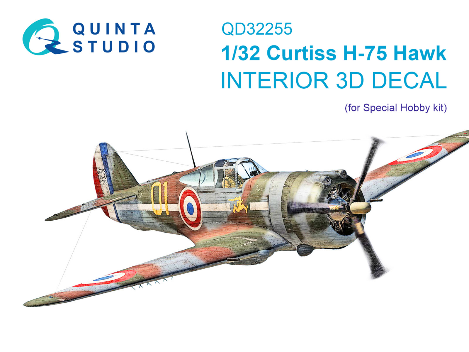 1:32 3D Декаль интерьера кабины Curtiss H-75 Hawk (Special Hobby) - QD32255