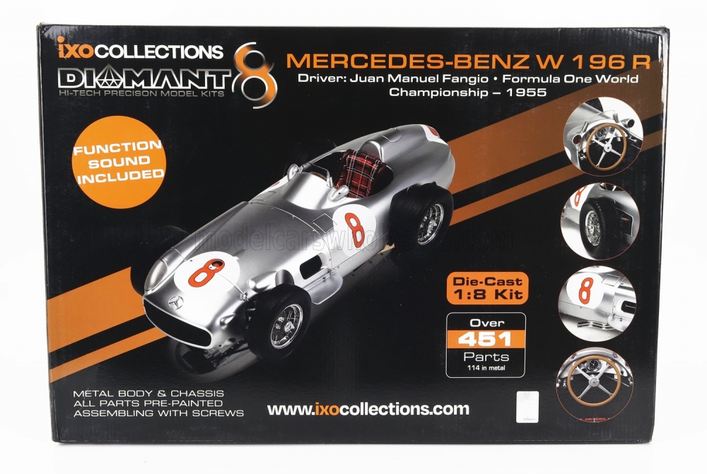 1:8 MERCEDES-BENZ F1 W196 N 8 World Champion Season (1955) Juan Manuel Fangio - 451 Pezzi - 451 Pieces - Included Function Sound, Silver - 20010102