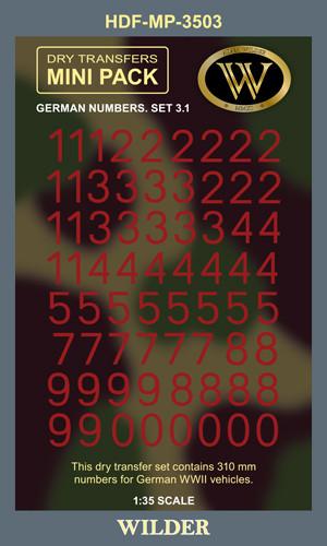 1:35 Сухая декаль Немецкие номера для наземной техники. Сет 3.1 Сплошные, красные - HDF-MP-3503