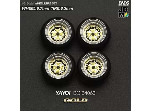 1:64 YAYOI Alloy Wheel & Rim set, gold/chrome - BC64063