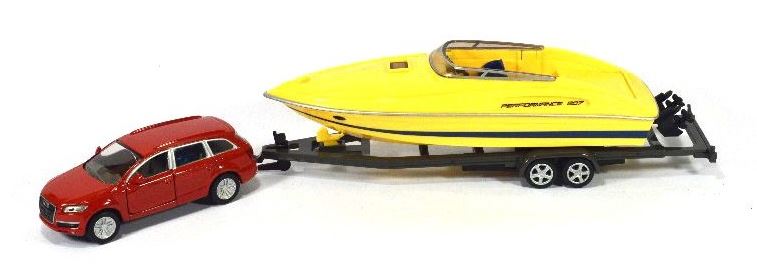 1:55 AUDI Q7 с прицепом Motorboat, red / yellow - 2543-X1