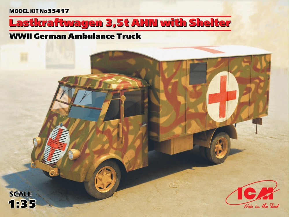 1:35 Сборная модель Германская военная машина скорой помощи Lastkraftwagen 3.5t ANH withShelter WWII German Ambulance Truck - 35417