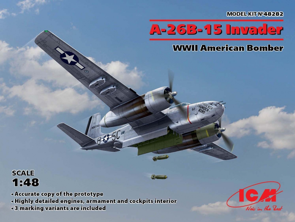 1:48 Сборная модель A-26B-15 Invader Американский бомбардировщик 2 МВ - 48282