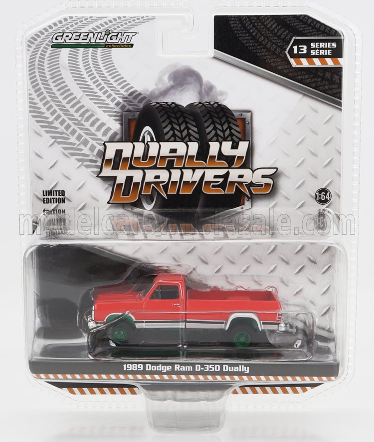 1:64 DODGE Ram D-350 Pick-up (1989) - Green Wheels, Red - 46130B-GRE