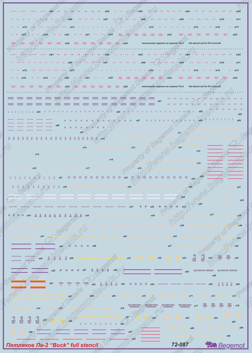 1:72 Декаль Петляков Пе-2 технические надписи - 72-087