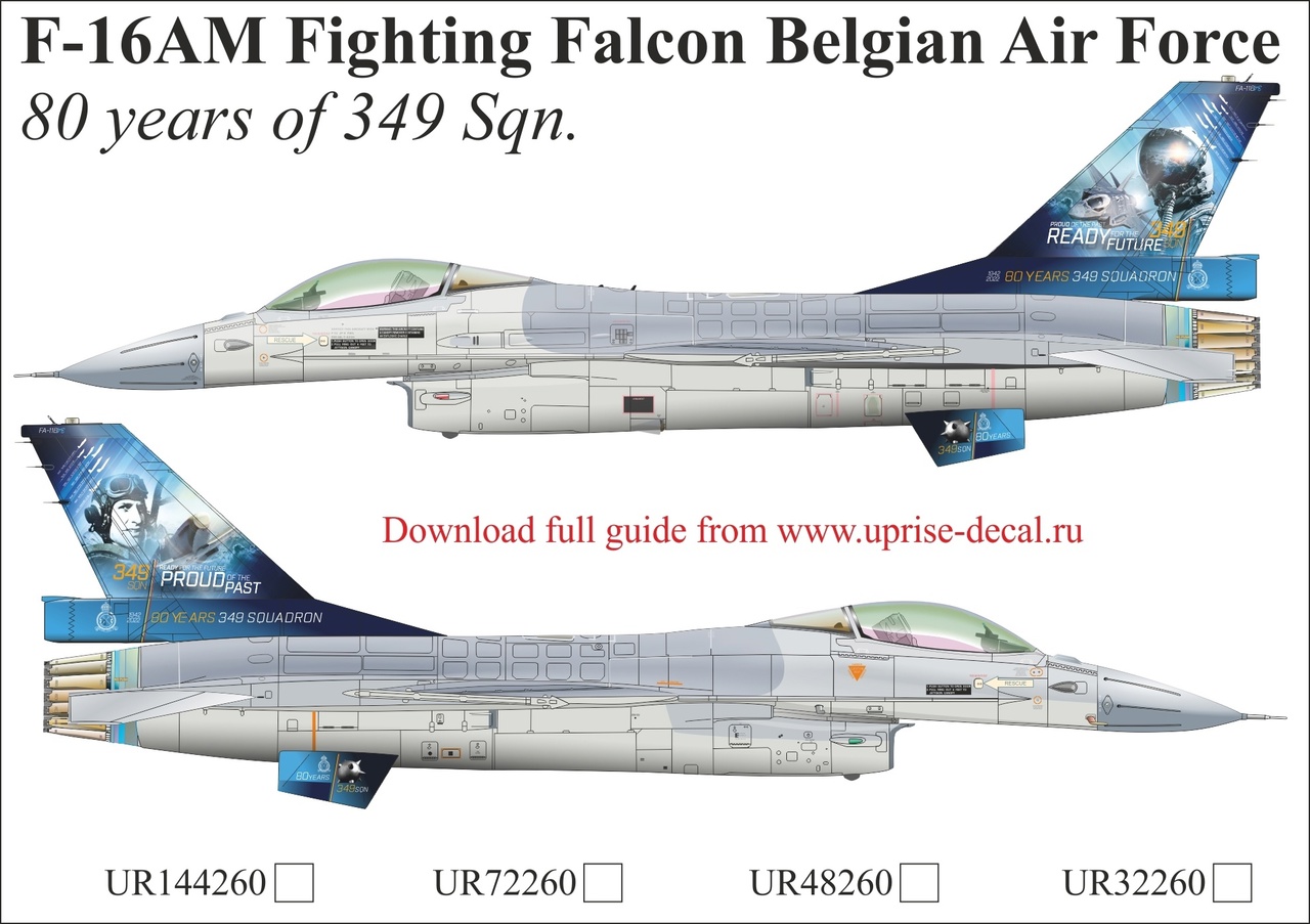 1:32 Декаль для F-16AM Fighting Falcon Belgian Air Force 80 Years of 349 sqn - UR32260
