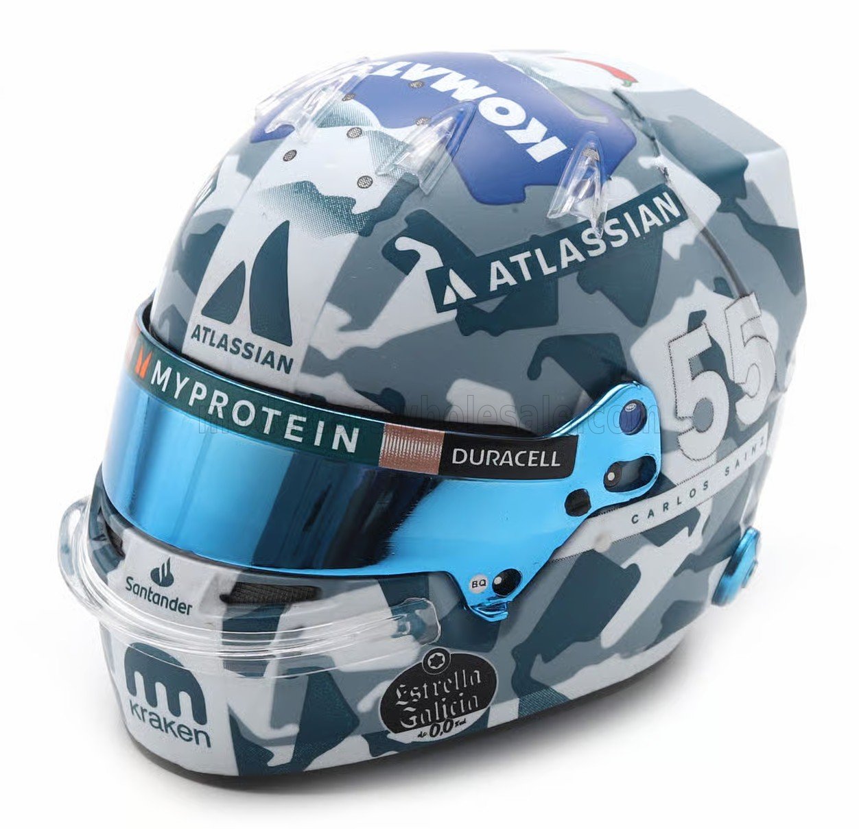 1:5 BELL HELMET Casco Helmet F1 Carlos Sainz Team Atlassian Williams Racing №55 British Gp (2025), Light Blue White - 5HF218