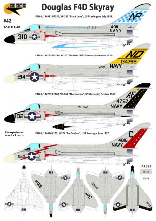 1:48 Декаль Douglas F4D Skyray - 4 marking options:  VF-23, VF-74, VF-162, VF-213 - 42