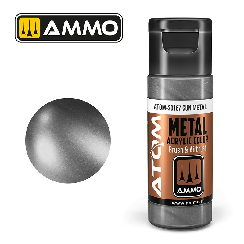 Краска акриловая  ATOM COLOR METALLIC Оружейный металл / Gun Metal, 20мл - ATOM20167