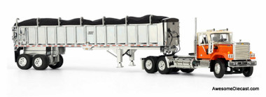 1:64 Chevrolet Bison Day Cab w/East End Dump Trailer, Orange/White - 783724619252