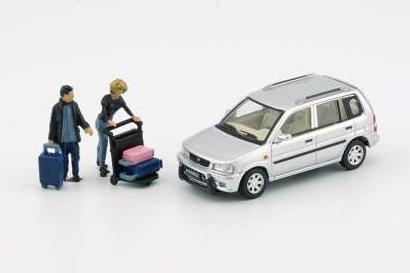 1:64 MAZDA 1994 Demio, silver with some figures - BM64B0311rhd