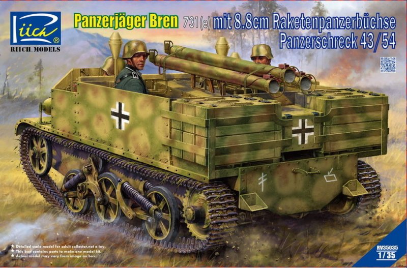 1:35 Сборная модель Panzerjager Bren 731(e) mit 8.8 cm Raketenpanzerbuchse - RV35035