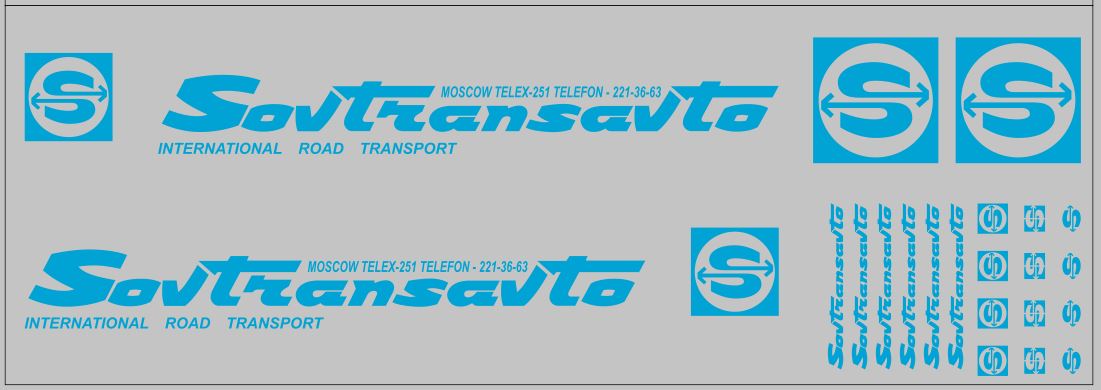 1:43 Набор декалей Sovtransavto для Минский-5205 (вариант 4), голубой (100х290) - DKP0044